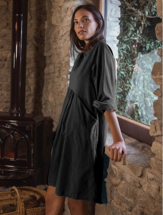 Long Sleeved Pleated Waist Fashion Dress